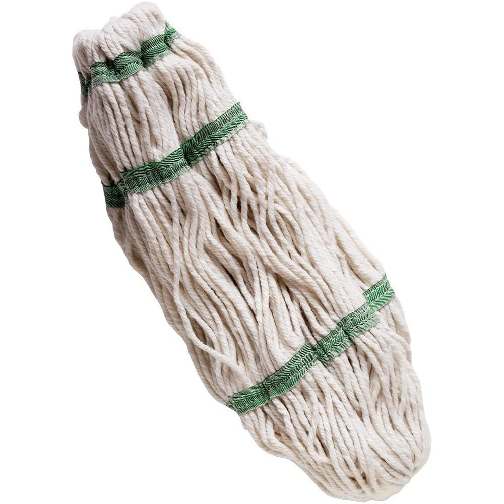 Libman Commercial Tornado Mop Refill three pack front view showing green bands and blended yarn strands for household floor cleaning.