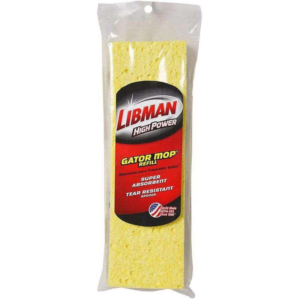 Libman Commercial 3959 Big Gator Mop with Brush Refill front view showing yellow cellulose sponge head for heavy duty cleaning.