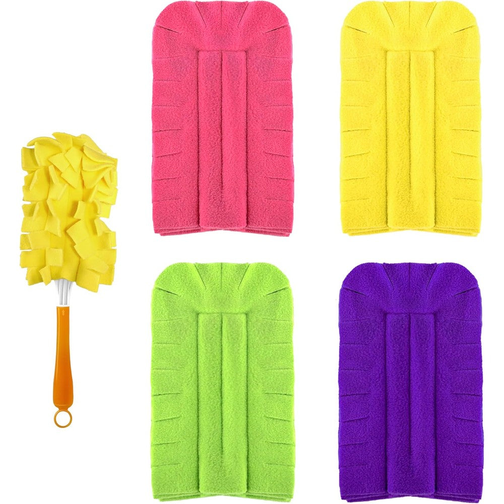 KEEPOW reusable duster refill 4 pack front view showing four vibrant rainbow colored microfiber fleece pads.