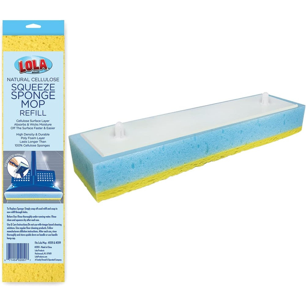 Lola squeeze sponge mop refill front view showcasing the dual layer natural cellulose and poly foam head.