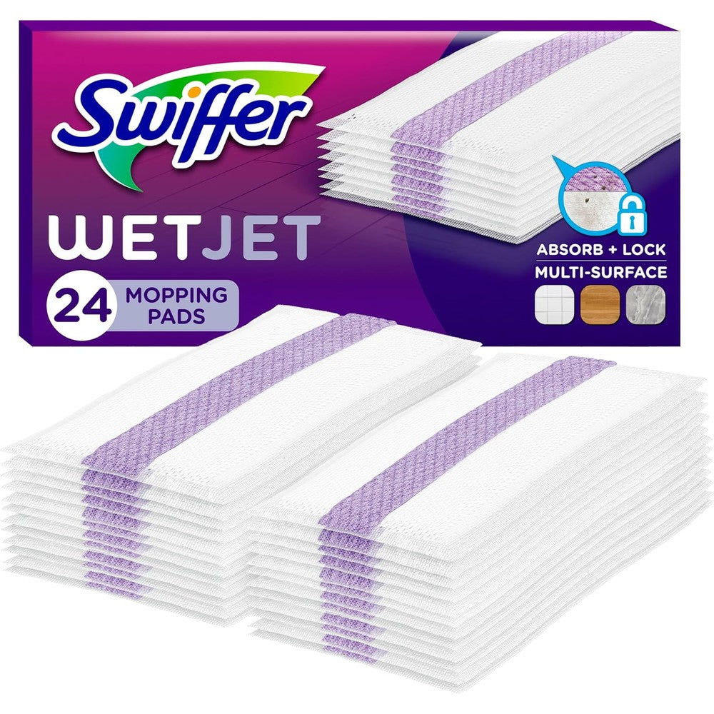 Swiffer WetJet Hardwood Floor Cleaner Mop Pad Refill 24 Count front view pack for home cleaning