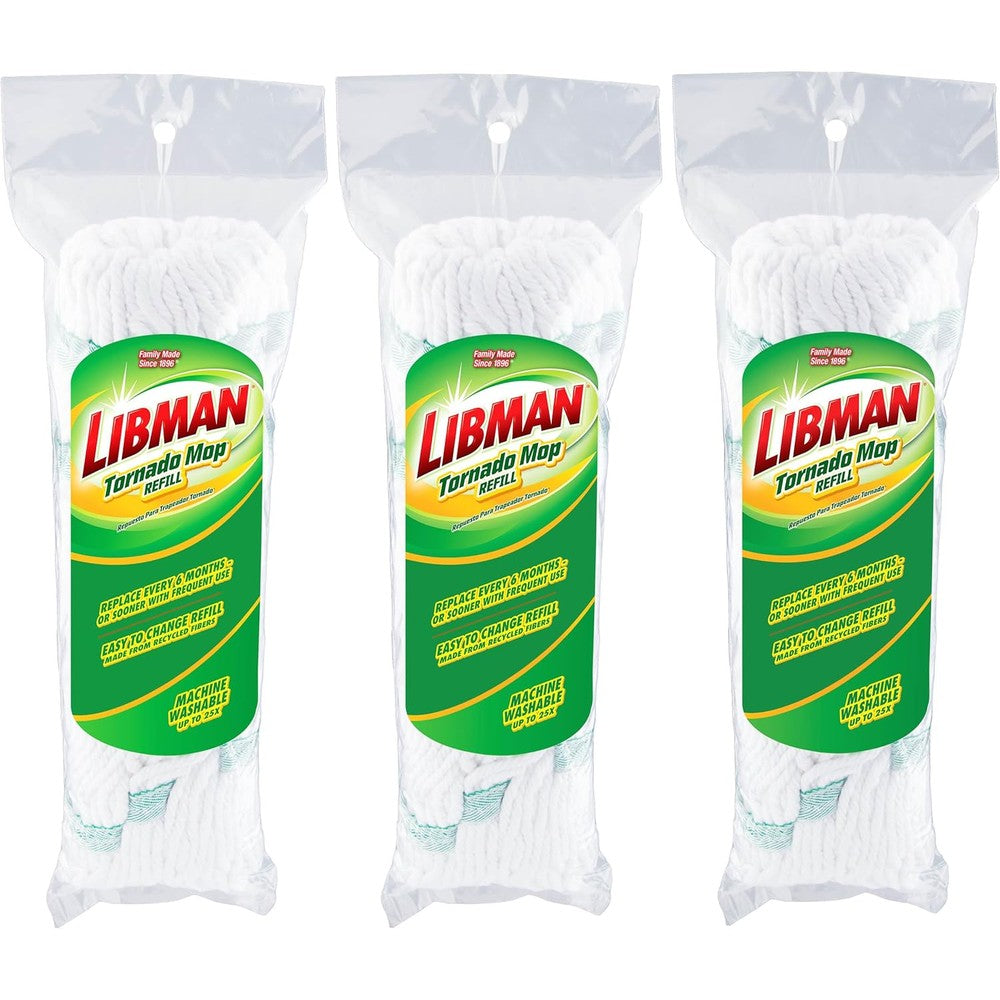Libman Commercial Tornado Mop Refill 3 Pack front view showing the premium blended yarn.
