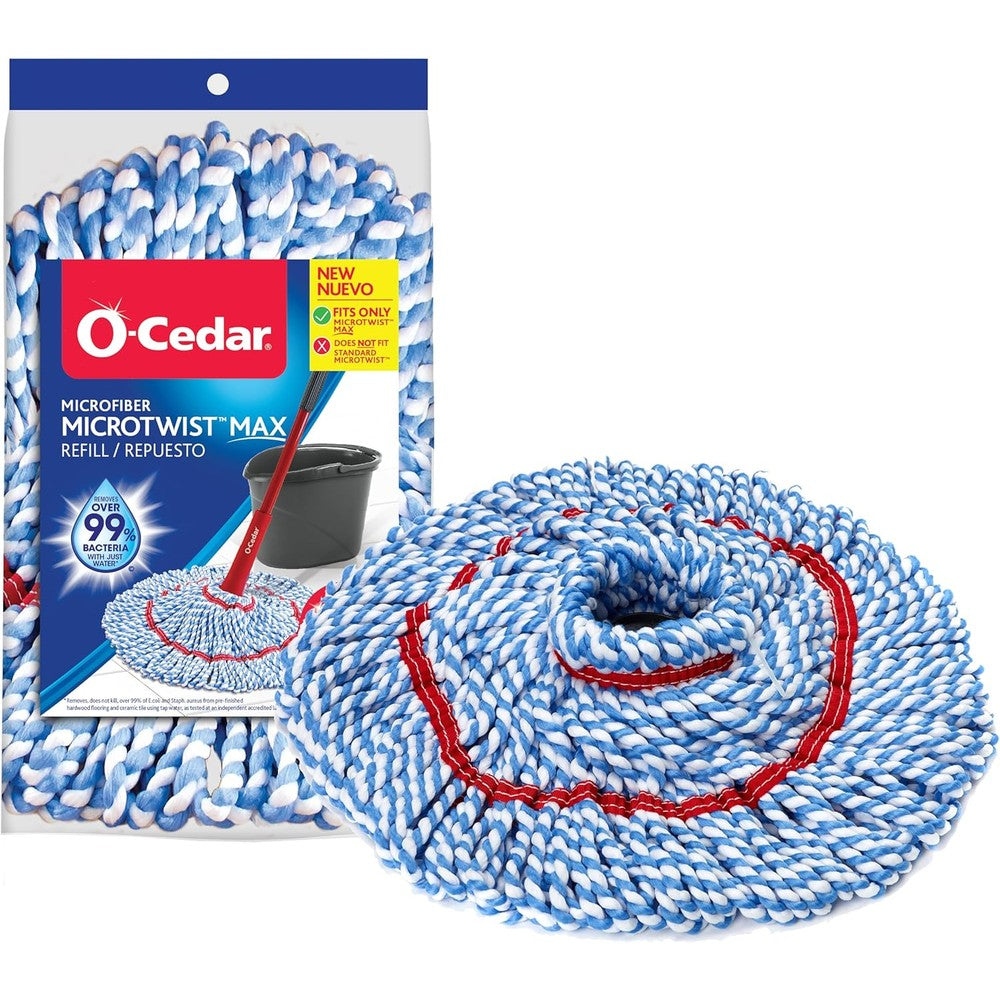 O-Cedar MicroTwist MAX Twist Mop Head Replacement front view showing blue and white microfiber strands
