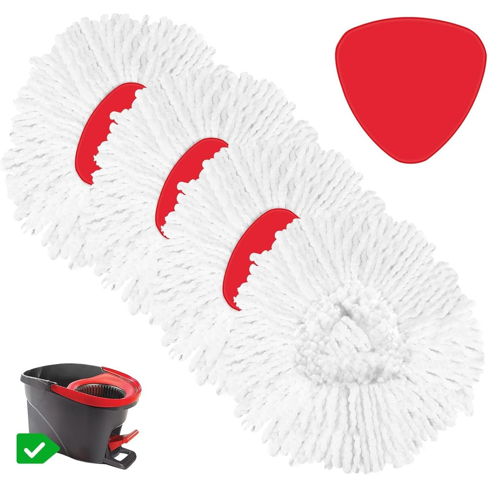 isinlive spin mop refill replacement head front view showing four white microfiber heads and one black swivel base