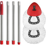 HiBaBy spin mop head replacement set front view showcasing the white microfiber refills and stainless steel handle sections.