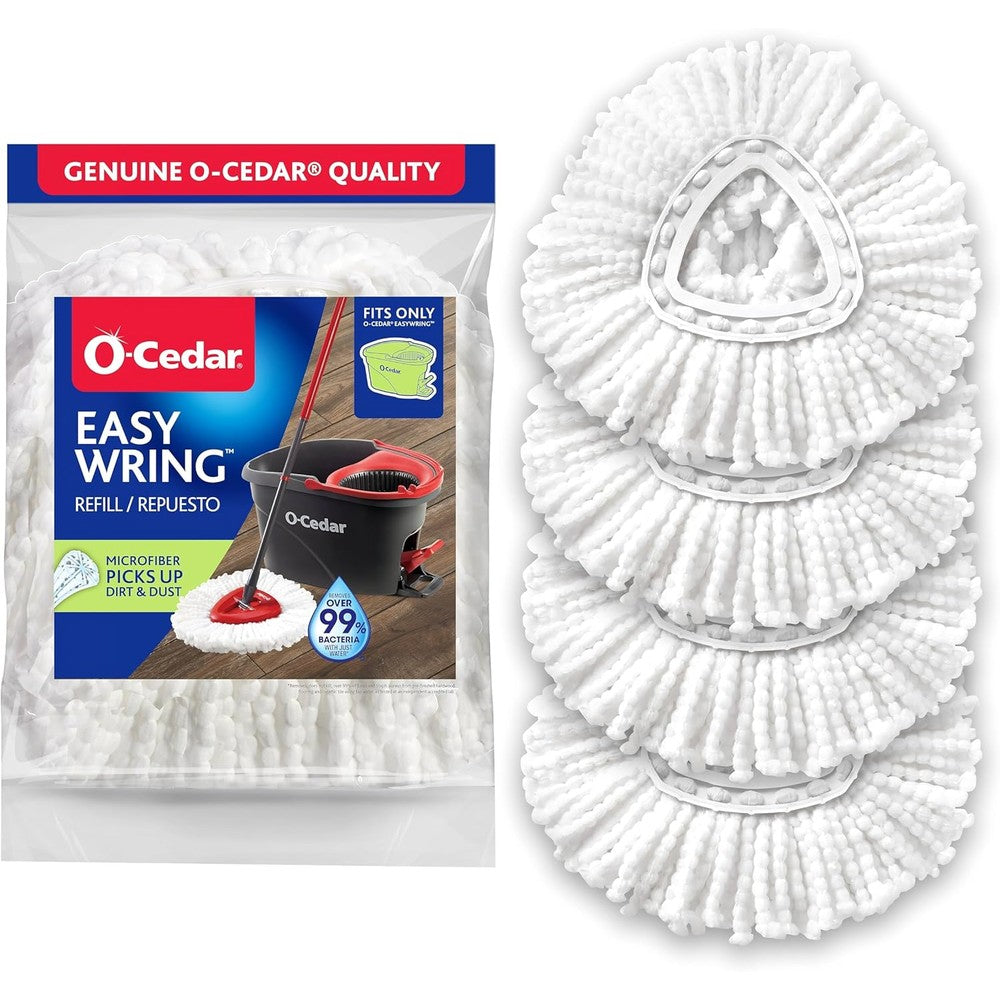 O-Cedar EasyWring spin mop microfiber refill four pack front view showcasing triangular design