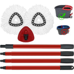 GFRED spin mop replacement kit showing iron handle and microfiber heads front view