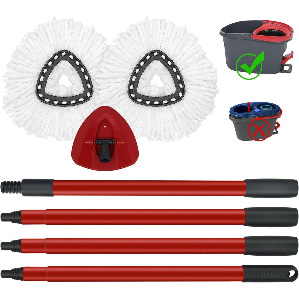 GFRED spin mop replacement kit showing iron handle and microfiber heads front view