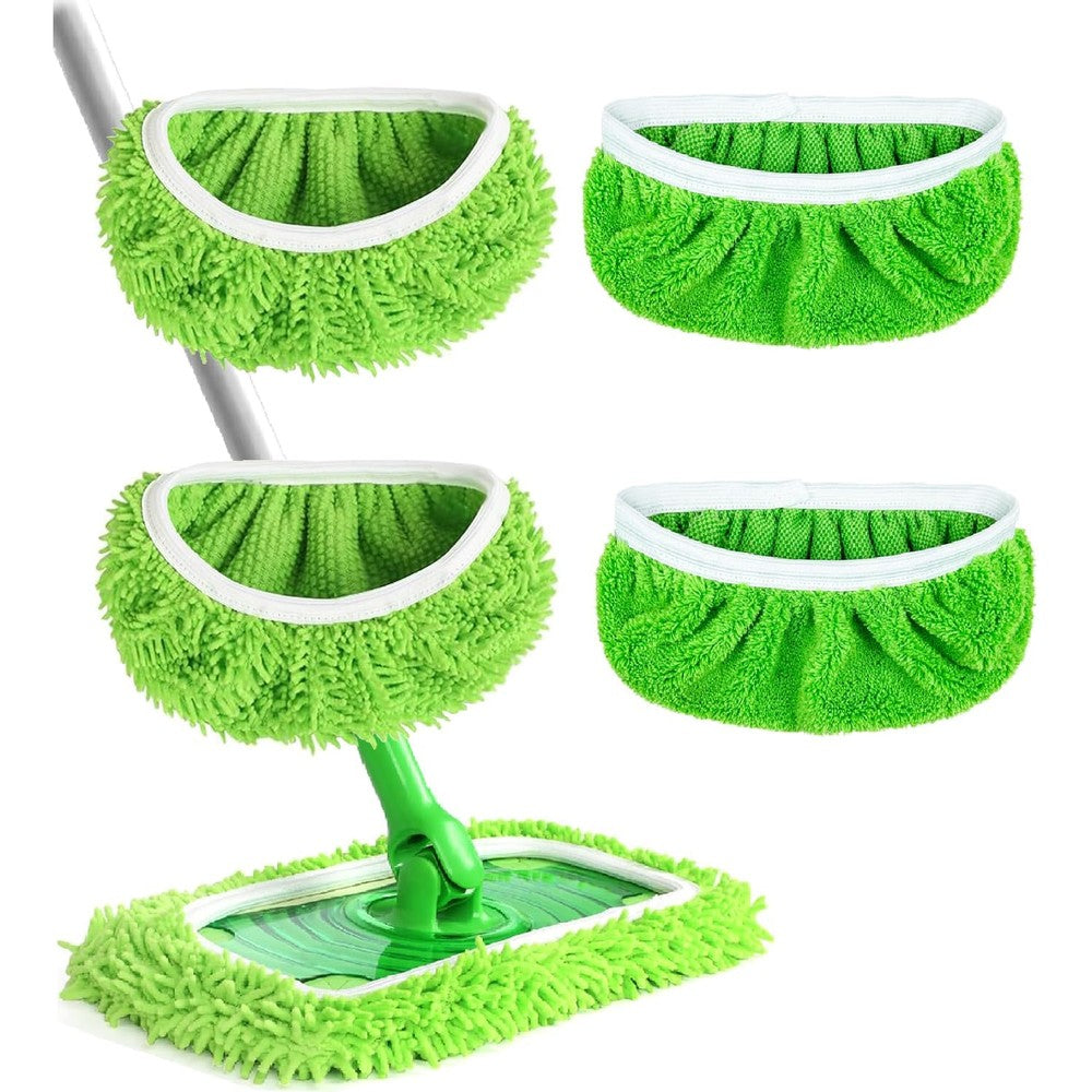 Febsow reusable microfiber mop pads front view green four pack for eco friendly floor cleaning