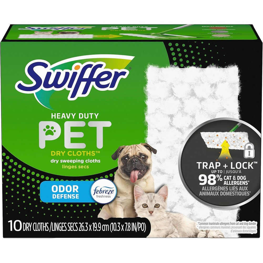 Swiffer Sweeper Pet Heavy Duty Dry Multi Surface Cloth Refills front packaging view for pet hair floor cleaning.