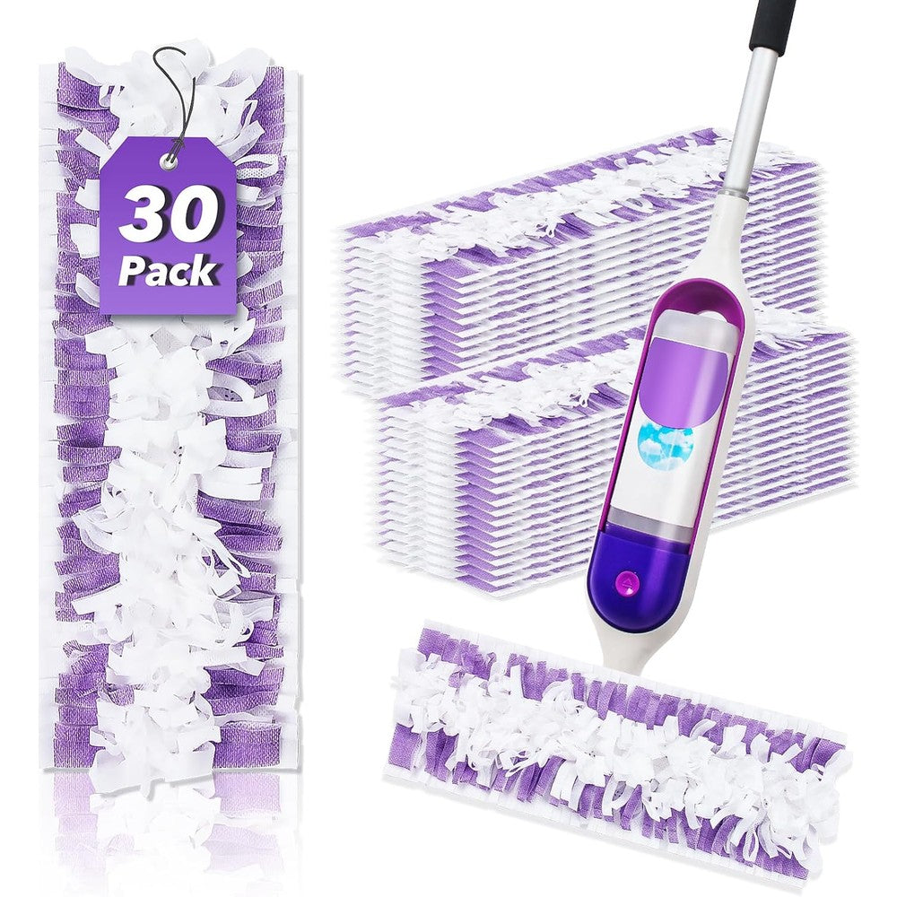 Ashsajkd disposable power mop refills thirty pack front view showing premium purple cleaning pads.