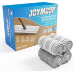 JOYMOOP microfiber flat mop replacement pads four pack front view showing grey and striped variants