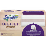 Swiffer WetJet Wood Mopping Pad Refill 20 Count front packaging view for premium hardwood floor care