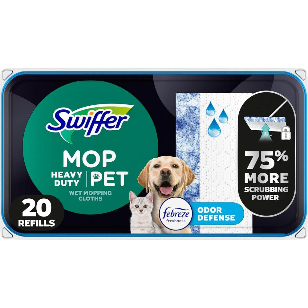 Swiffer Sweeper Pet Heavy Duty Multi Surface Wet Cloth Refills front view packaging
