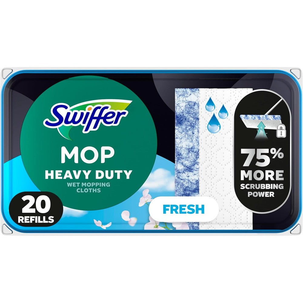 Swiffer Sweeper heavy duty wet mopping cloths front packaging view for floor cleaning