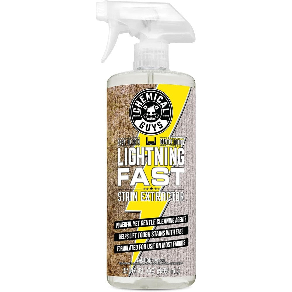 Chemical Guys Lightning Fast Carpet and Upholstery Stain Extractor 32 Fluid Ounce bottle front view for professional car detailing.