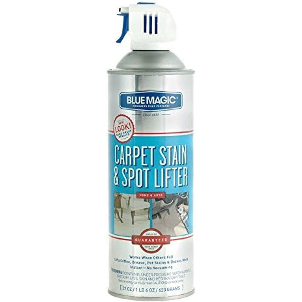 Blue Magic Carpet Stain and Spot Lifter 22 Ounce aerosol can front view for professional rug cleaning.