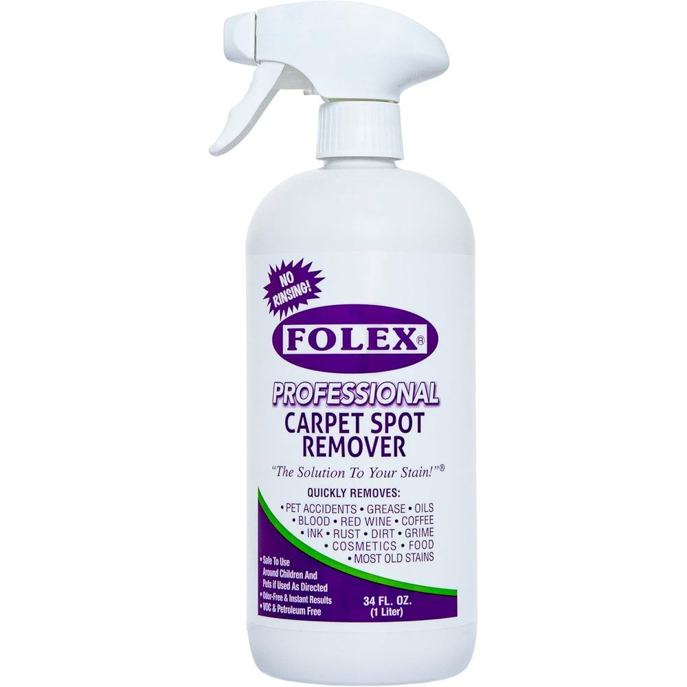 FOLEX Professional Carpet Cleaner Spray 34 Ounce bottle front view for instant pet stain removal.