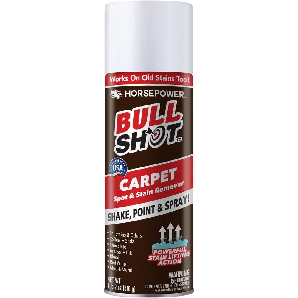 Horsepower Bull Shot Carpet Spot and Stain Remover front view foaming spray for home cleaning.