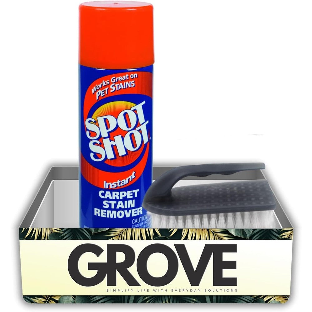 Grove Spot Shot Instant Carpet Stain Remover 14 Ounce bottle with scrub brush for professional rug cleaning.