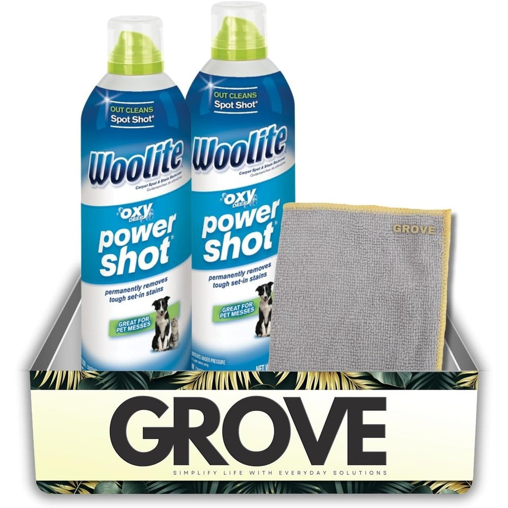 Woolite Oxy Deep Power Shot Carpet Cleaner front view for professional stain removal.