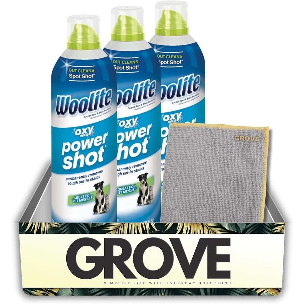 Woolite Oxy Deep Power Shot Carpet Cleaner bundle front view for tough stain removal.
