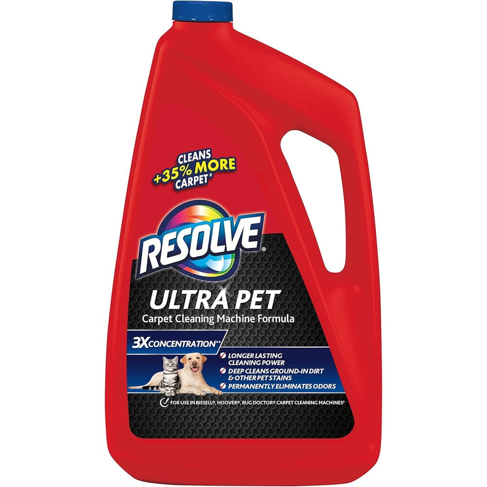 Resolve Ultra Pet Steam Carpet Cleaner Solution 48 Ounce bottle front view for deep pet stain removal.