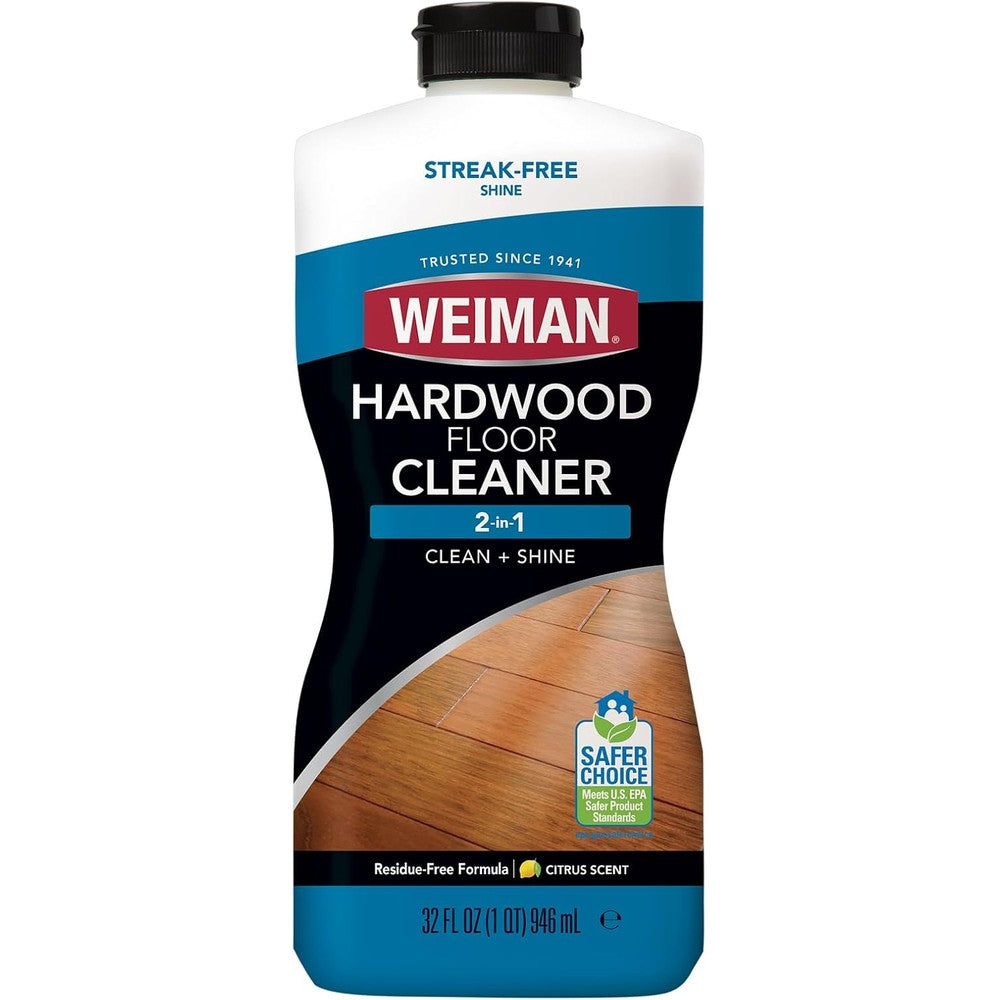 Weiman Hardwood Floor Cleaner 32 Ounce bottle front view for professional wood floor care.