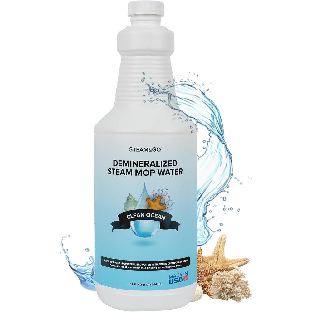Steam And Go Demineralized Water Clean Ocean Scent 32 Ounce front view bottle for steam mop cleaning
