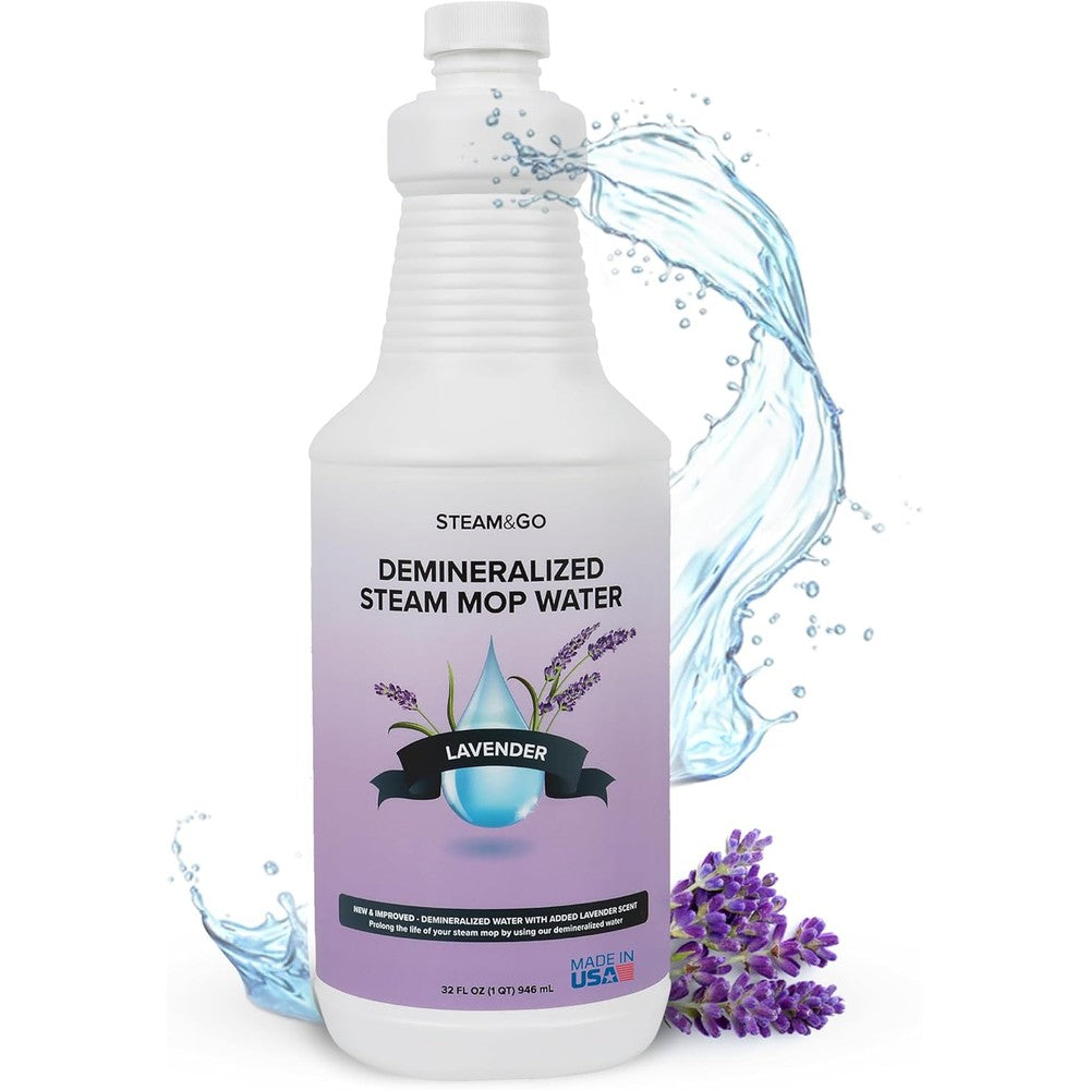 Steam and Go Demineralized Water 32 Ounce Lavender Scent front view for steam mop maintenance.