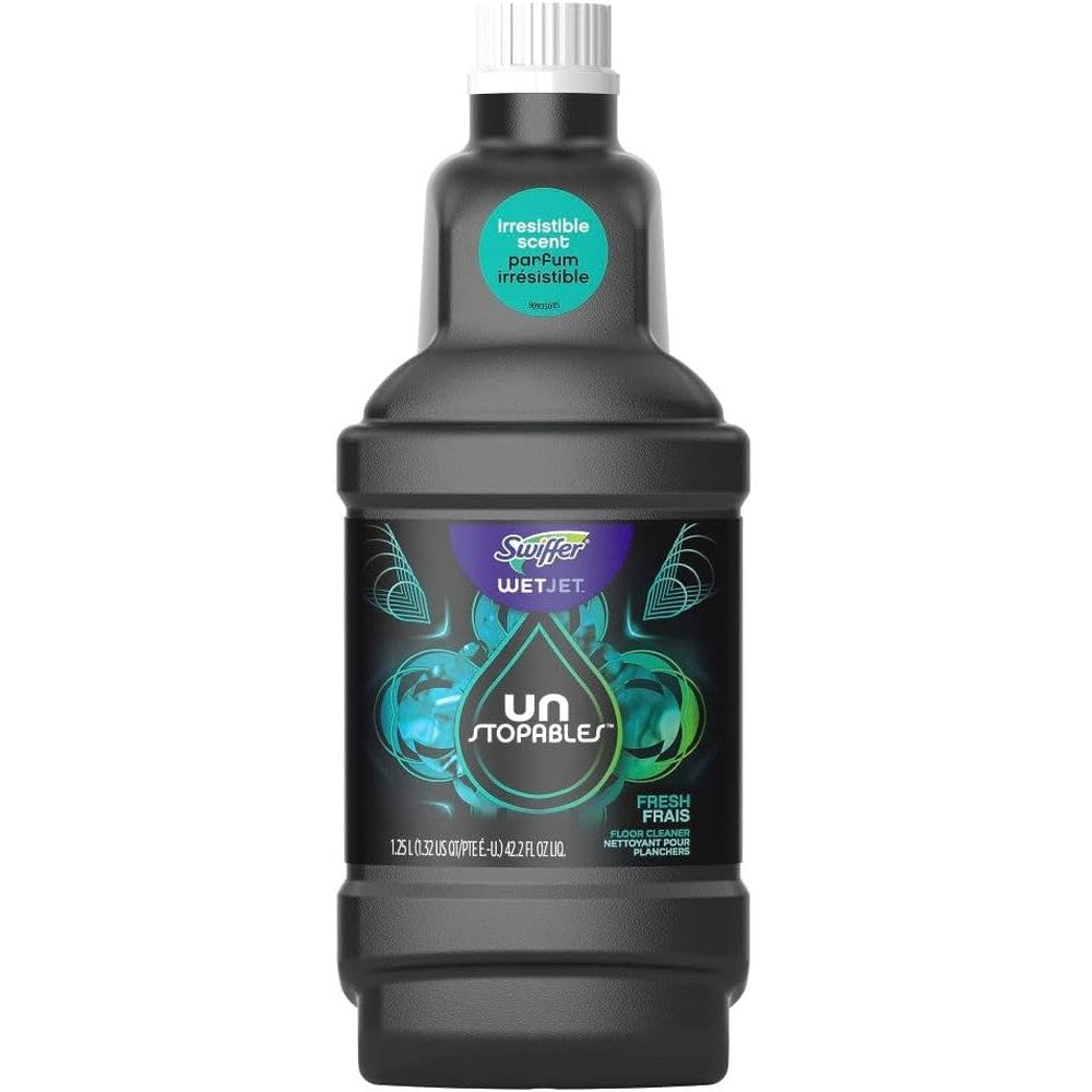 Swiffer WetJet Unstopables Fresh Scent bottle front view for imported floor cleaning.