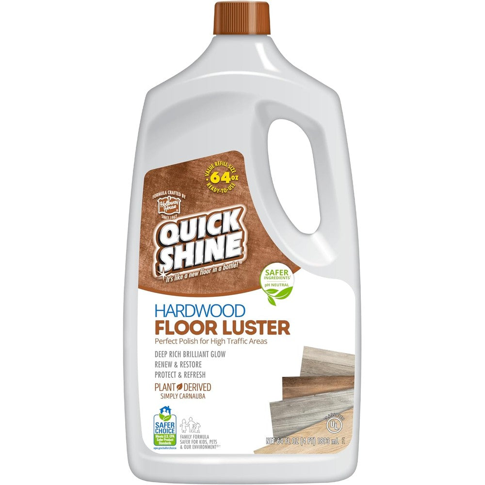 Quick Shine Hardwood Floor Luster Polish 64 Ounce bottle front view for wood floor restoration.
