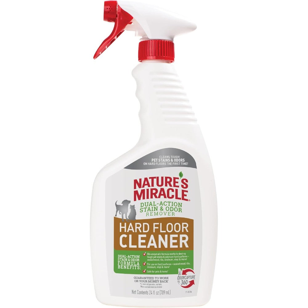 Nature's Miracle Hard Floor Cleaner 24 Ounce bottle front view showing pet stain and odor remover labels.