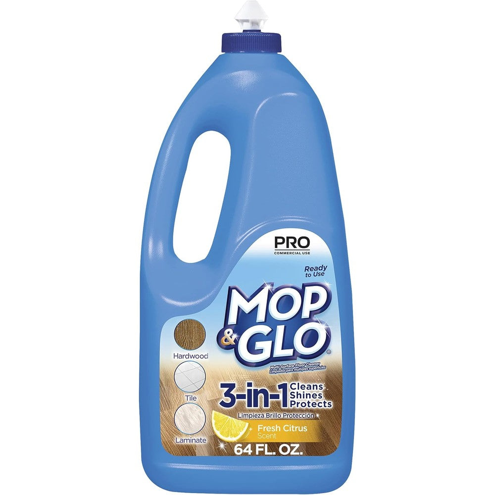 Mop & Glo Professional Multi-Surface Floor Cleaner 64 Ounce bottle front view for professional floor polishing.
