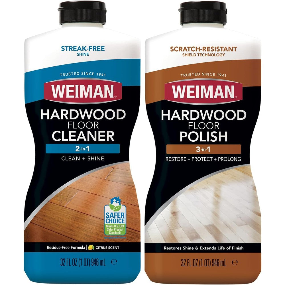 Weiman Hardwood Floor Cleaner and Polish Restorer 2 Pack front view for scratch repair.
