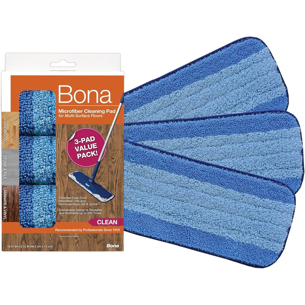 Bona Microfiber Cleaning Pad 3 Pack front view for hardwood floor maintenance.