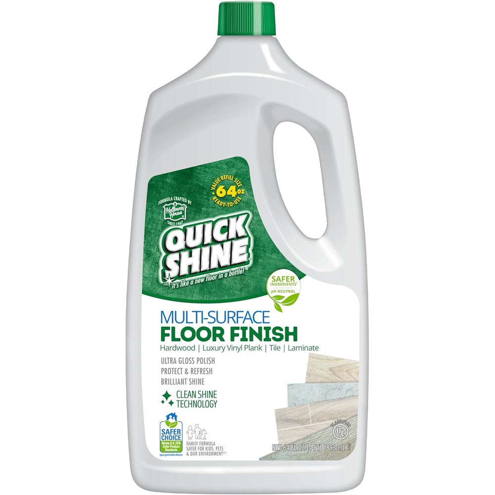 Quick Shine Multi Surface Floor Finish 64 Ounce bottle front view for floor polishing.