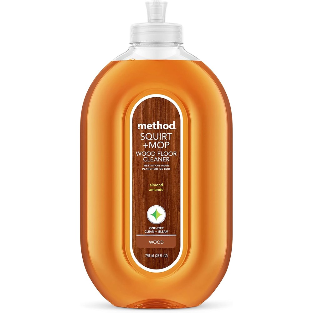 Method Squirt + Mop Hardwood Floor Cleaner Almond 25 Ounce bottle front view for premium wooden floor care.