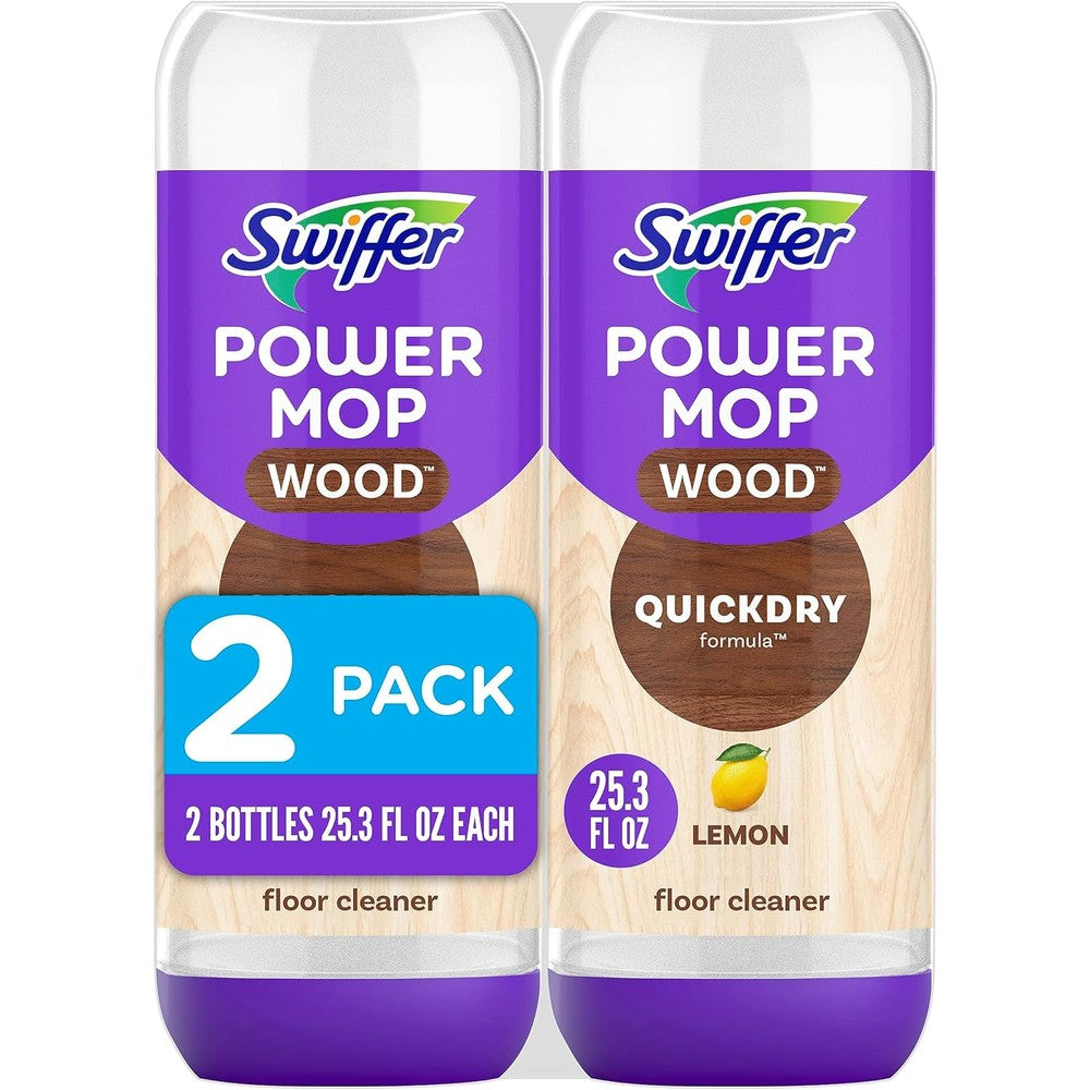 Swiffer Power Mop Wood Refill Solution front view lemon scent hardwood floor cleaner