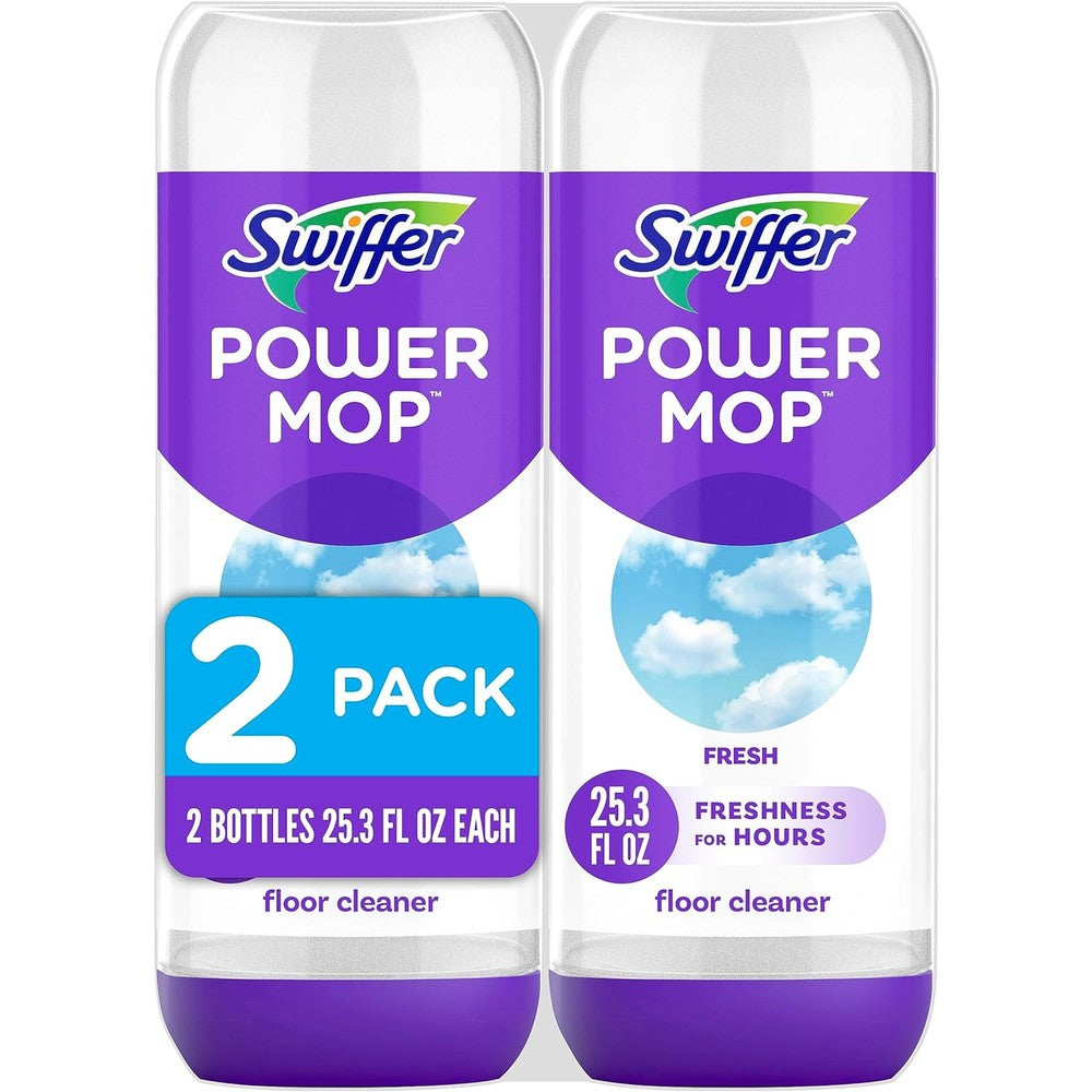 Swiffer PowerMop Floor Cleaning Solution Fresh Scent 2 Pack front view for multi-surface mopping.