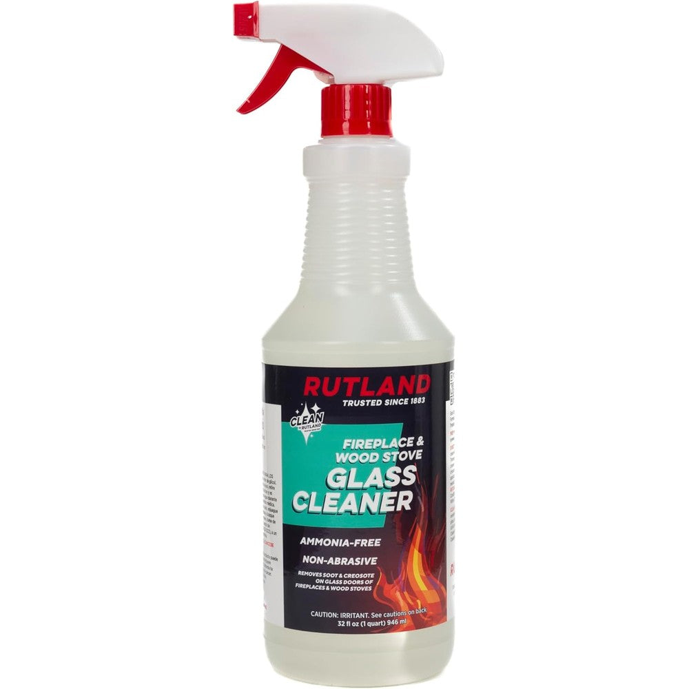 Rutland Fireplace Glass and Hearth Cleaner 32 Ounce spray bottle front view for soot removal.