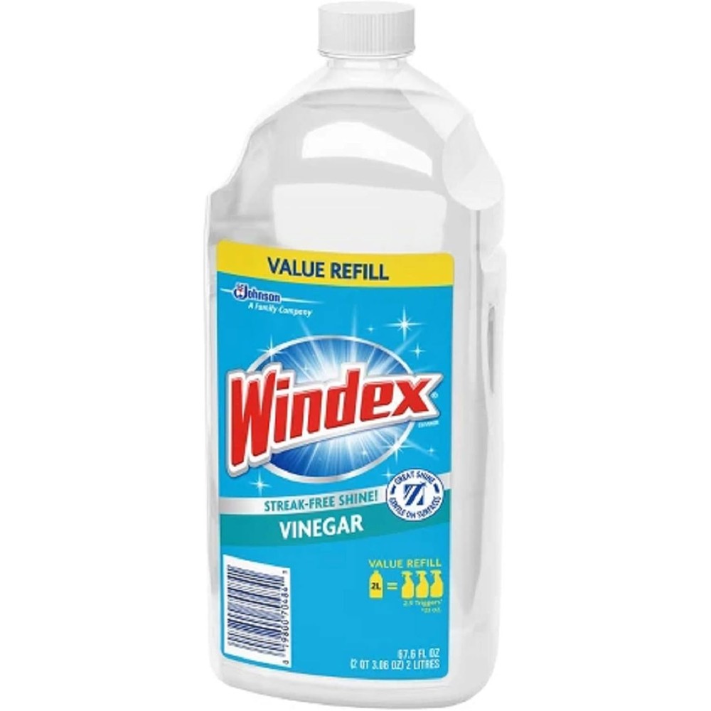 SC Johnson Windex Vinegar Multi-Surface Glass Cleaner 2 Liter Refill Bottle front view for streak-free shine.