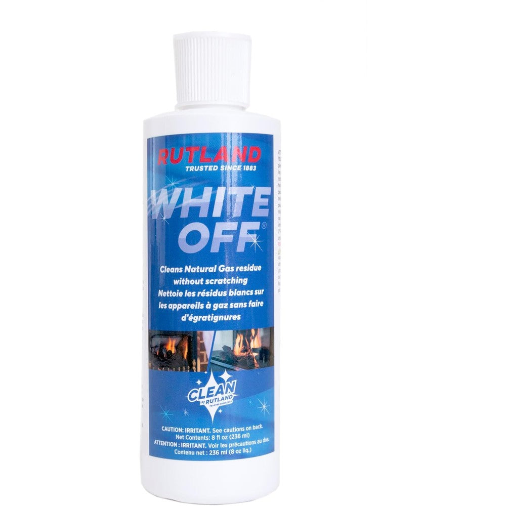 Rutland White Off Glass Cleaner front view for gas fireplace maintenance