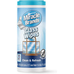 MiracleWipes For Glass 30 count container front view for streak-free cleaning.