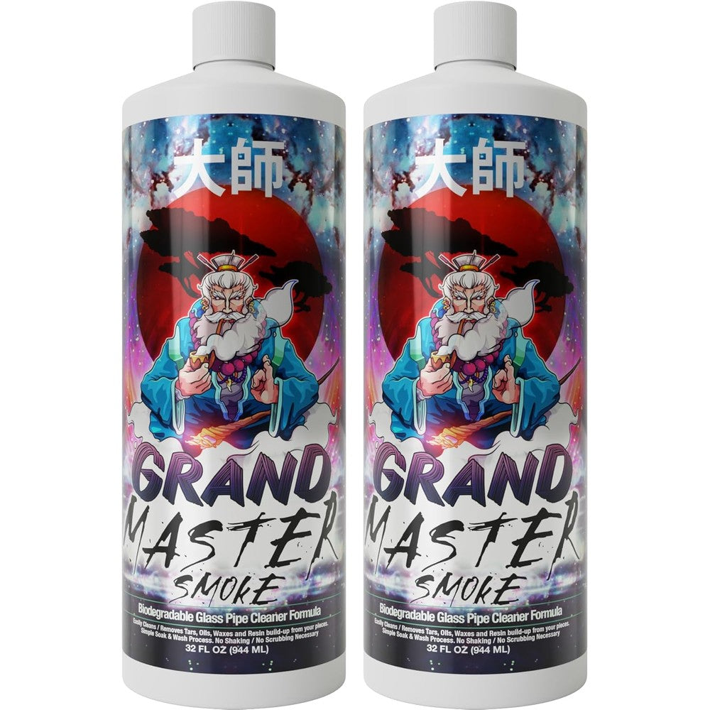 Grand Master Smoke Soak and Wash Glass Pipe Cleaner front view of two pack bundle.