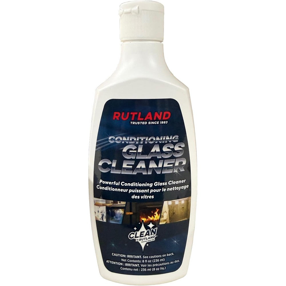 Rutland Hearth and Grill Conditioning Glass Cleaner 8 Fluid Ounce front view fireplace maintenance.