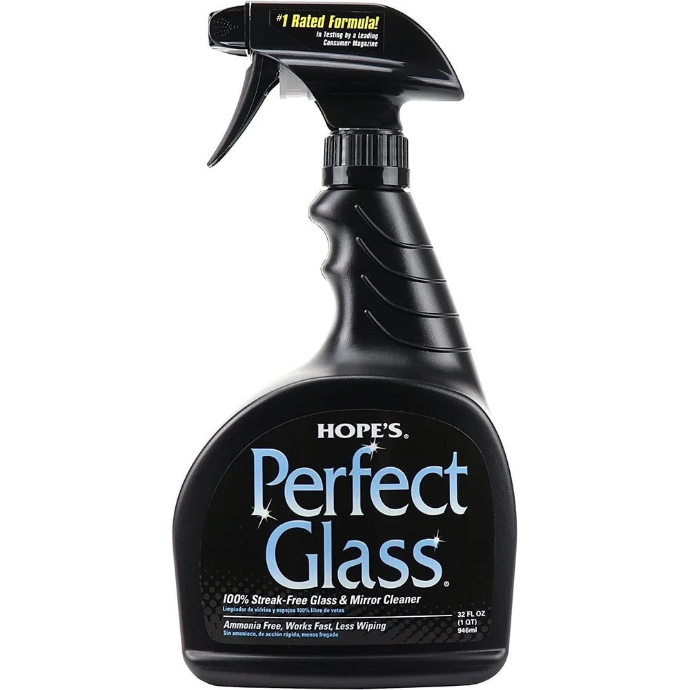 HOPE'S Perfect Glass Cleaner Spray 32 Fluid Ounce bottle front view for streak-free cleaning.