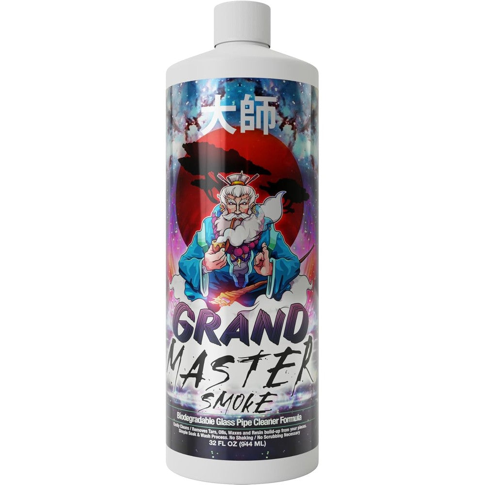 Grand Master Smoke 32 Ounce Glass Pipe Cleaner front view biodegradable formula
