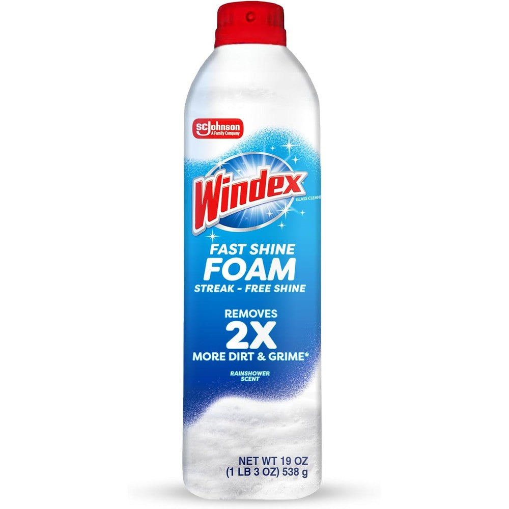 Windex Fast Shine Foam Glass Cleaner front view aerosol can