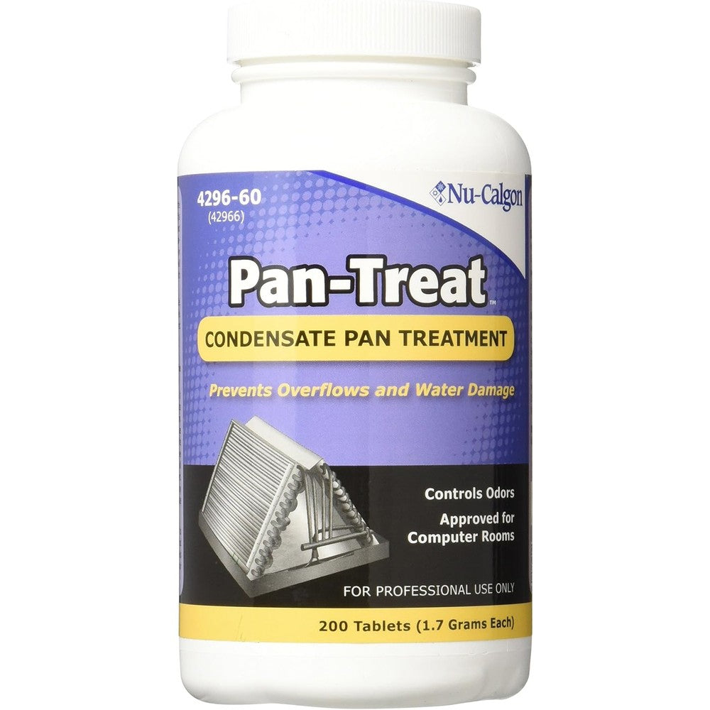 Nu-Calgon 4296-60 Pan-Treat 200 Tablets bottle front view for AC maintenance.